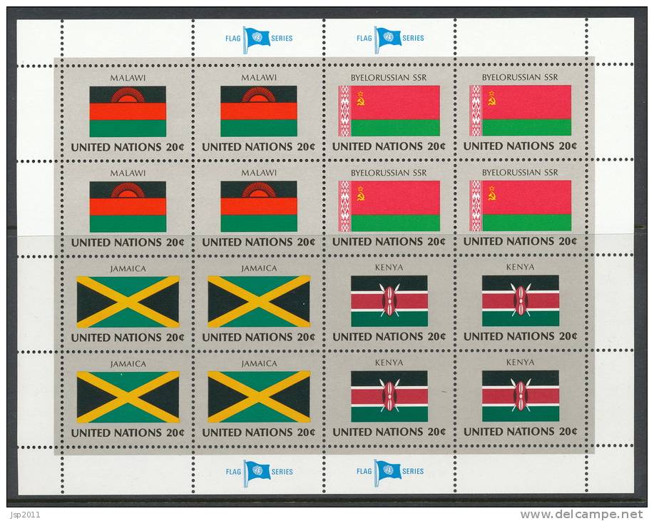 UN New York 1983 Michel 422-437, Flags-series, 4 Se-tenant Sheets, MNH** - Hojas Y Bloques