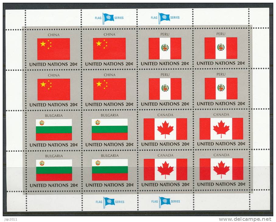UN New York 1983 Michel 422-437, Flags-series, 4 Se-tenant Sheets, MNH** - Hojas Y Bloques