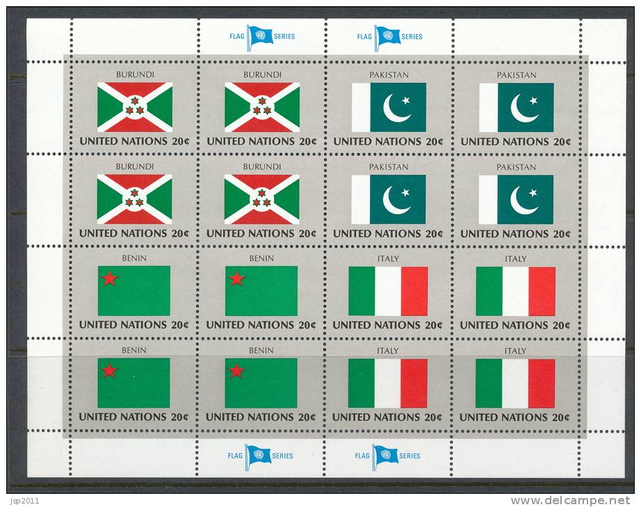UN New York 1984 Michel 448-463, Flags-series, 4 Se-tenant Sheets, MNH** - Blocks & Sheetlets