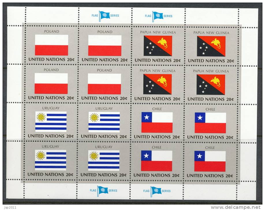 UN New York 1984 Michel 448-463, Flags-series, 4 Se-tenant Sheets, MNH** - Blocs-feuillets