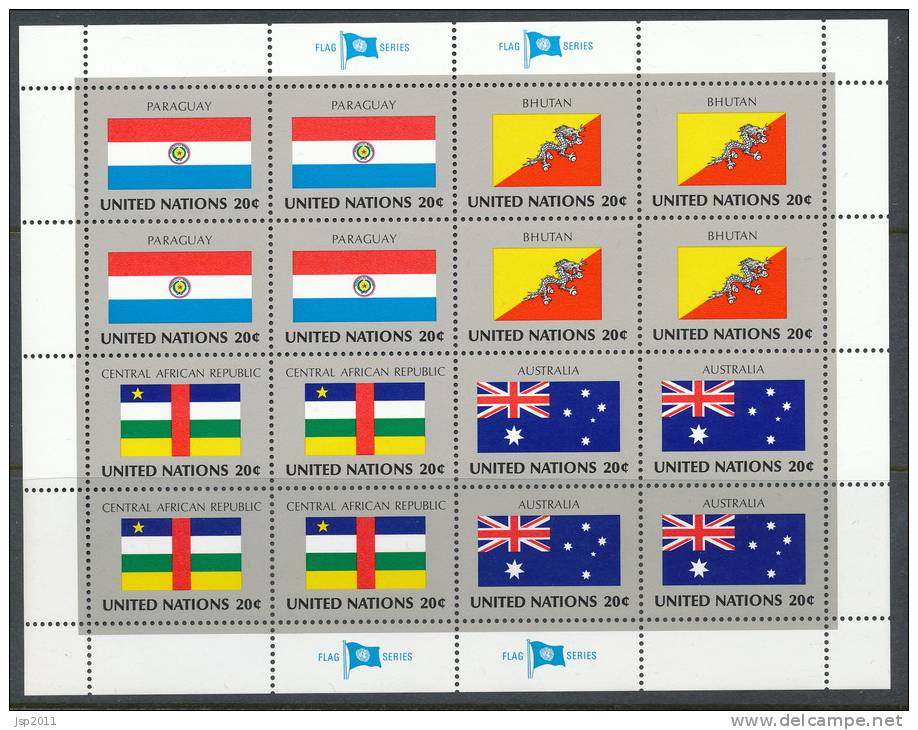 UN New York 1984 Michel 448-463, Flags-series, 4 Se-tenant Sheets, MNH** - Hojas Y Bloques