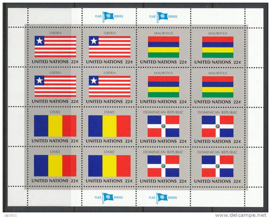 UN New York 1985 Michel 472-487, Flags-series, 4 Se-tenant Sheets, MNH** - Blocs-feuillets