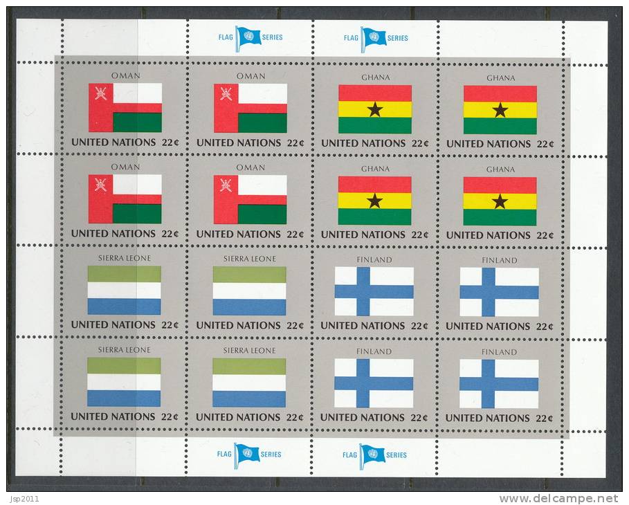 UN New York 1985 Michel 472-487, Flags-series, 4 Se-tenant Sheets, MNH** - Blocks & Sheetlets