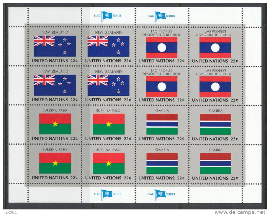 UN New York 1986 Michel 499-514, Flags-series, 4 Se-tenant Sheets, MNH** - Blocks & Sheetlets