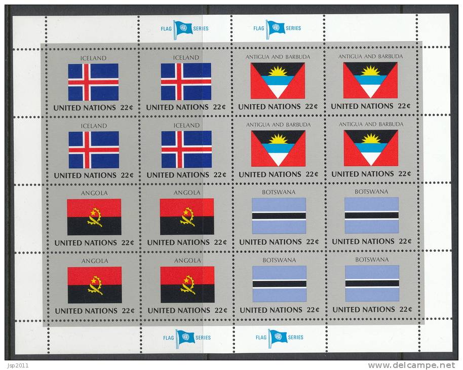 UN New York 1986 Michel 499-514, Flags-series, 4 Se-tenant Sheets, MNH** - Hojas Y Bloques