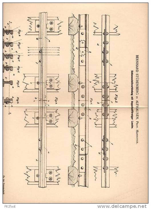 Original Patentschrift - B. Stürenberg In Alfhausen , Prov. Hannover , 1899 , Schienen - Verbindung , Eisenbahn !!! - Historische Dokumente