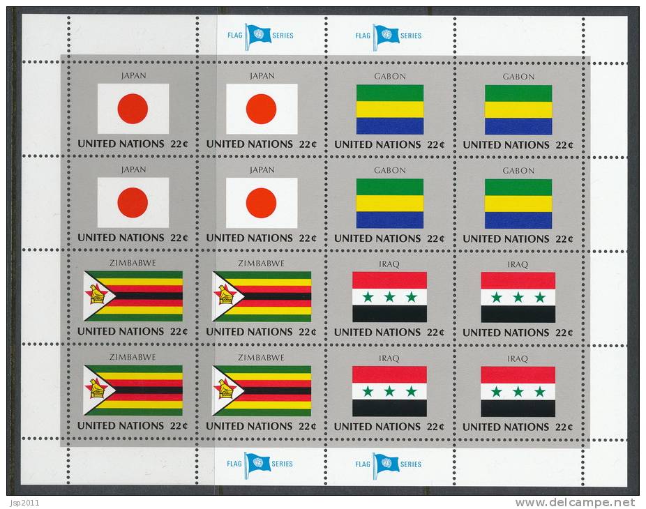 UN New York 1987 Michel 524-539, Flags-series, 4 Se-tenant Sheets, MNH** - Hojas Y Bloques