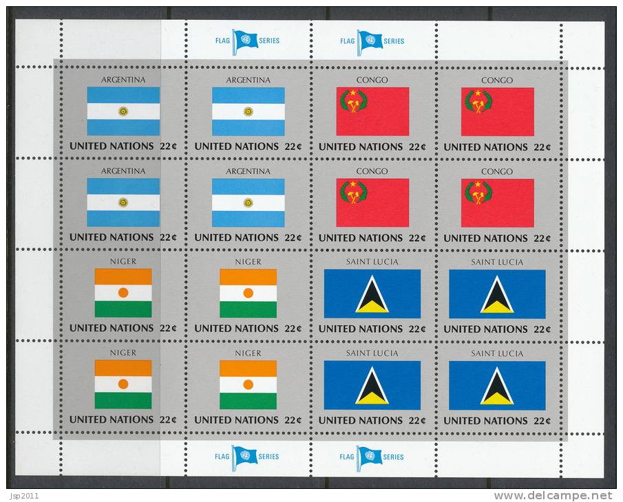 UN New York 1987 Michel 524-539, Flags-series, 4 Se-tenant Sheets, MNH** - Blocks & Sheetlets