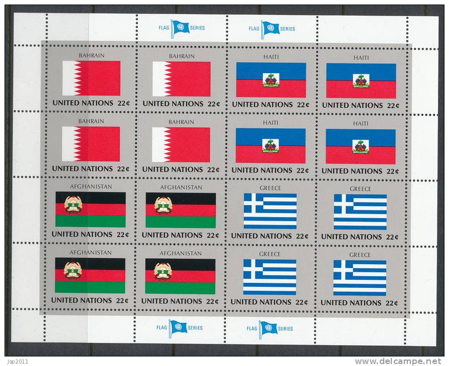 UN New York 1987 Michel 524-539, Flags-series, 4 Se-tenant Sheets, MNH** - Hojas Y Bloques