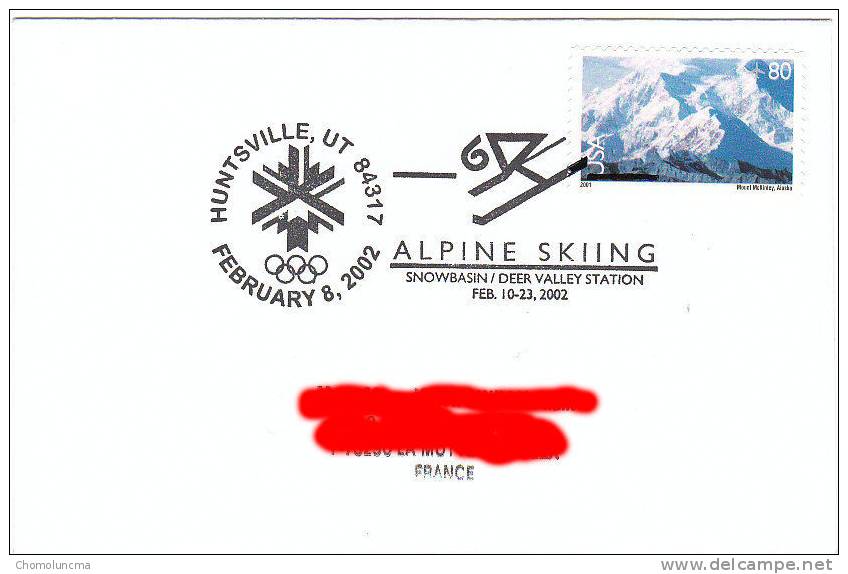 USA Cachet Officiel Official Handstamp Postmark Salt Lake City Winter Olympics Games Ski Alpin Alpine Skiing - Winter 2002: Salt Lake City