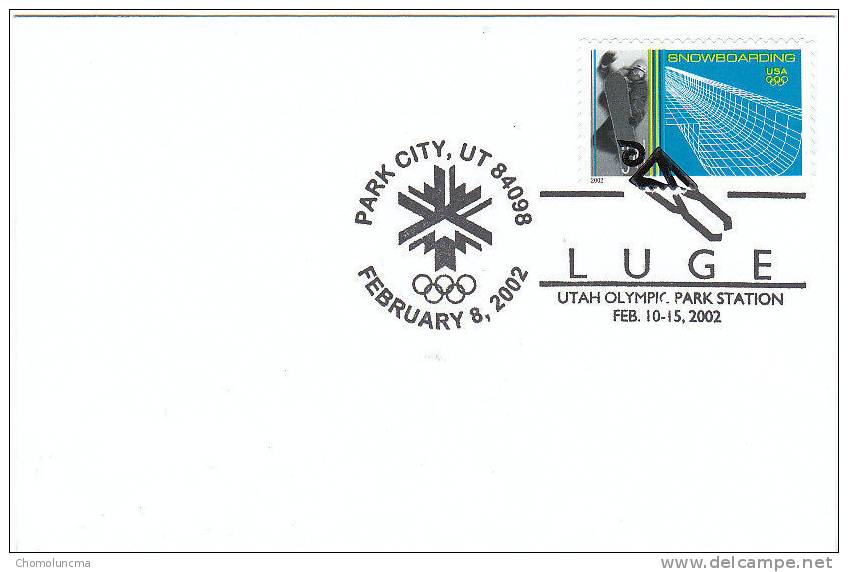 USA Cachet Officiel Official Handstamp Postmark Salt Lake City Winter Olympics Games Luge Sledding Schlitten Rodeln - Winter 2002: Salt Lake City