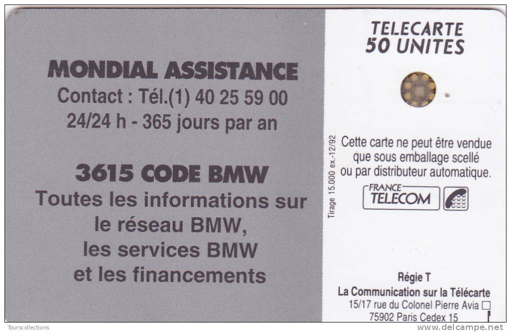 TELECARTE BMW Service ( Compteur ) @ 12/92 SC4 - 6970 Ex - Auto Voiture - 50 Einheiten