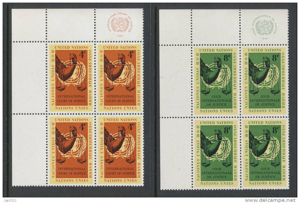 UN New York 1961 Michel 94-95, Blocks Of 4 With Lable In Upper Left Corner, MNH** - Blocs-feuillets