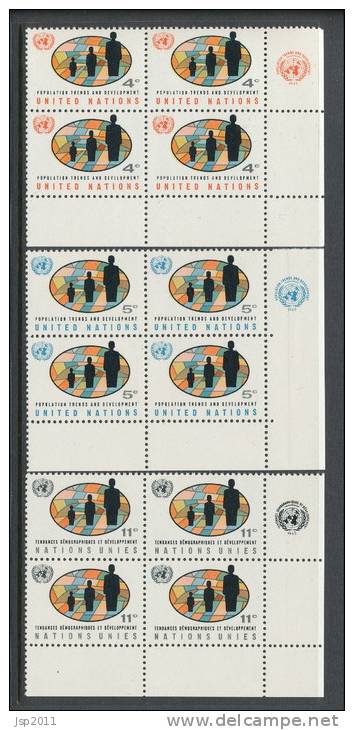 UN New York 1965 Michel # 160-162, Blocks Of 4 With Lable In Lower Right Corner, MNH** - Blocs-feuillets