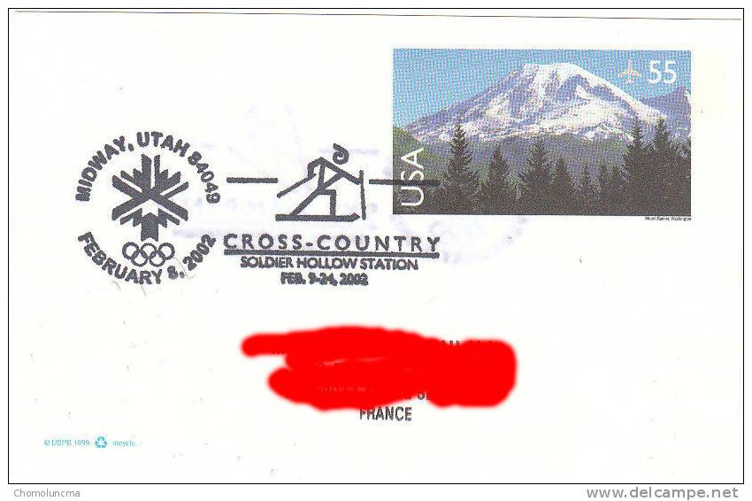 USA Official Handstamp Postmark Salt Lake City Winter Olympics Games Cross Country Ski De Fond + Saut A Ski Jumping - Hiver 2002: Salt Lake City