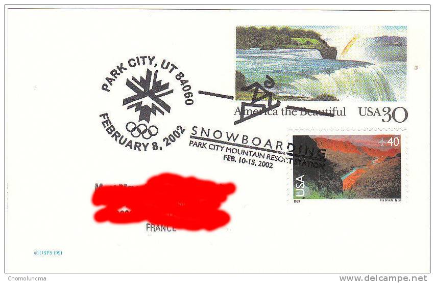 USA Official Handstamp Postmark Salt Lake City Winter Olympics Games Snowboarding Snowboard - Winter 2002: Salt Lake City