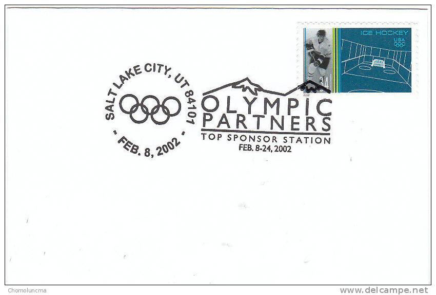 USA Cachet Offi. Official Handstamp Postmark Salt Lake City Winter Olympics Games Partenaires Olympique Olympic Partners - Invierno 2002: Salt Lake City