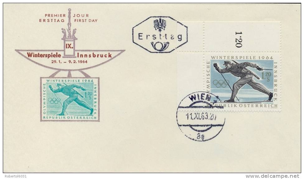 Austria 1963 FDC Biathlon IX Olympic Winter Games Innsbruck 1964 - Invierno 1964: Innsbruck