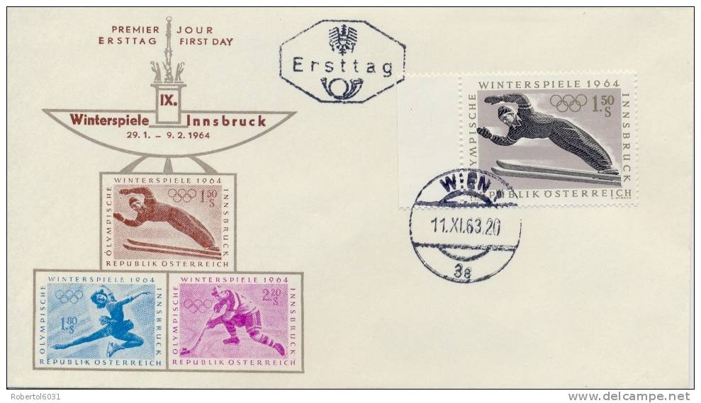 Austria 1963 FDC Ski Jump IX Olympic Winter Games Innsbruck 1964 - Winter 1964: Innsbruck