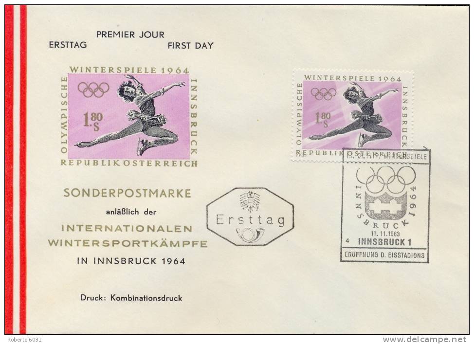 Austria 1963 FDC Skatting IX Olympic Winter Games Innsbruck 1964 Cancel Innsbruck Ice Stadium - Invierno 1964: Innsbruck