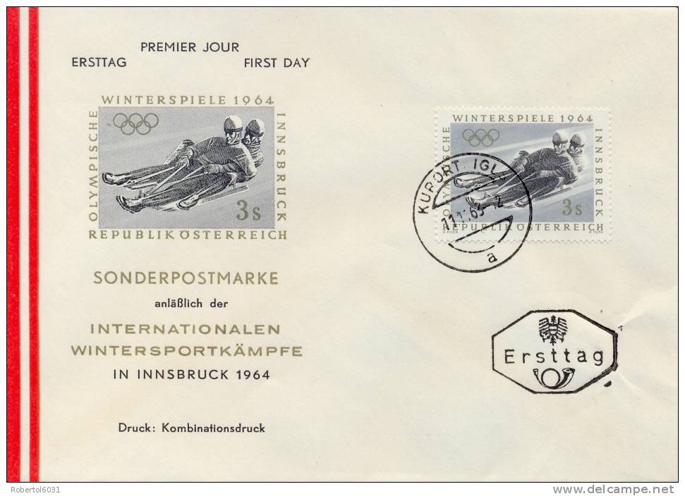 Austria 1963 FDC Tobogganing IX Olympic Winter Games Innsbruck 1964 - Winter 1964: Innsbruck