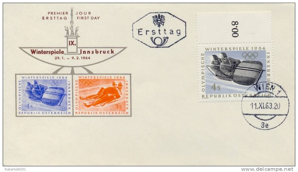 Austria 1963 FDC Bob IX Olympic Winter Games Innsbruck 1964 - Winter 1964: Innsbruck