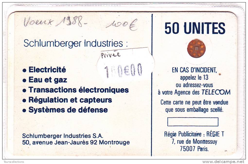 TELECARTE 50 U @ SCHLUMBERGER INDUSTRIES Meilleurs Voeux 1988 @ SC4 Or Fond Blanc- 8000 Ex - Telefoonkaarten Voor Particulieren