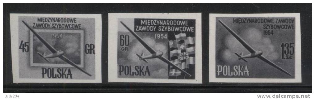 POLAND 1954 GLIDING CHAMPIONSHIPS 3 BLACK PRINTS NHM Planes Gliders Flight Flying Sports Clouds - Proofs & Reprints