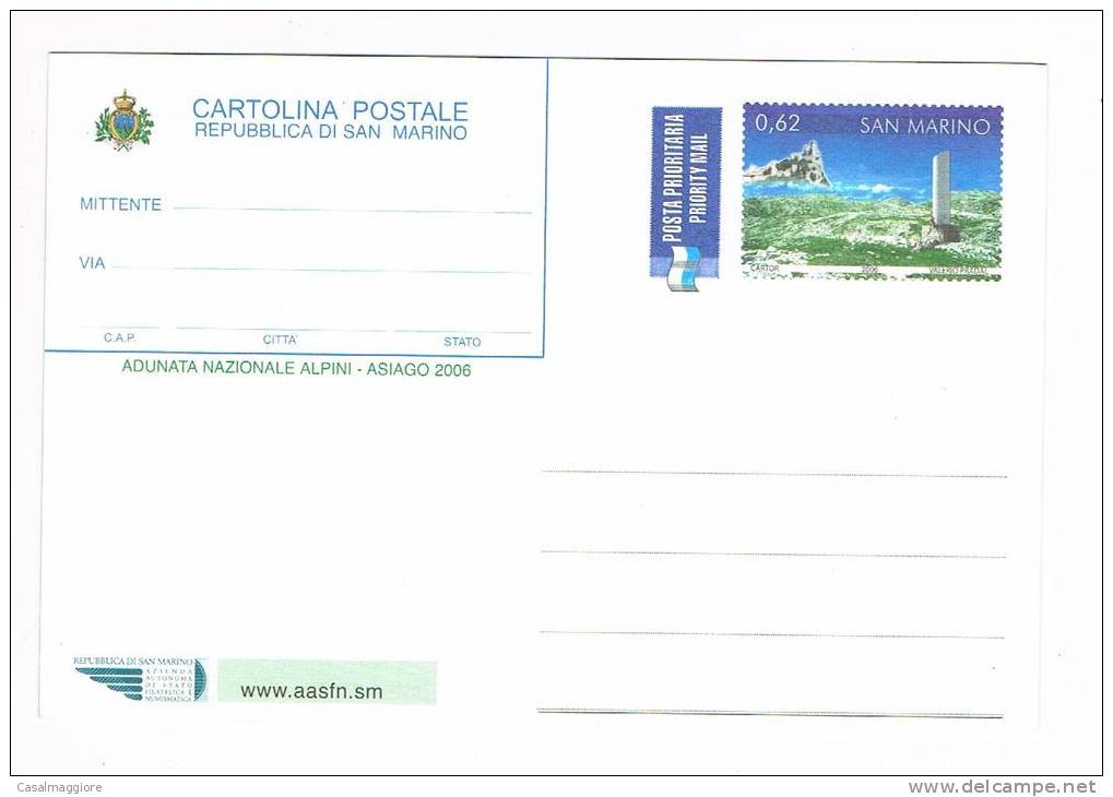 SAN MARINO - CARTOLINA POSTALE - ADUNATA NAZIONALE ALPINI - ASIAGO 2006 - NUOVA - Interi Postali