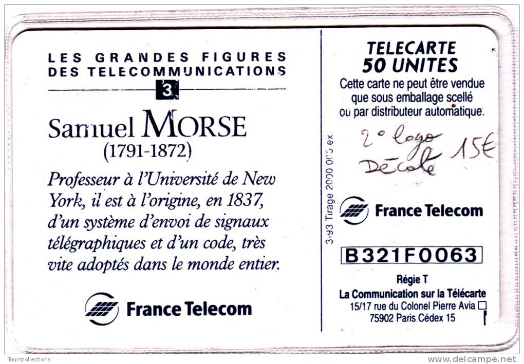 TELECARTE 50 U @ VARIETE 2° Logo Moréno Décalé - Samuel Morse N° 3 @  GEM 03/1993 - Variétés