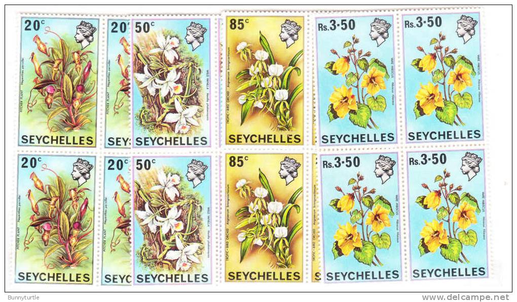 Seychelles 1970 Flowers Pitcher Plant Wild Vanilla Tropic Bird Flower Blk Of 4 MNH - Seychelles (...-1976)