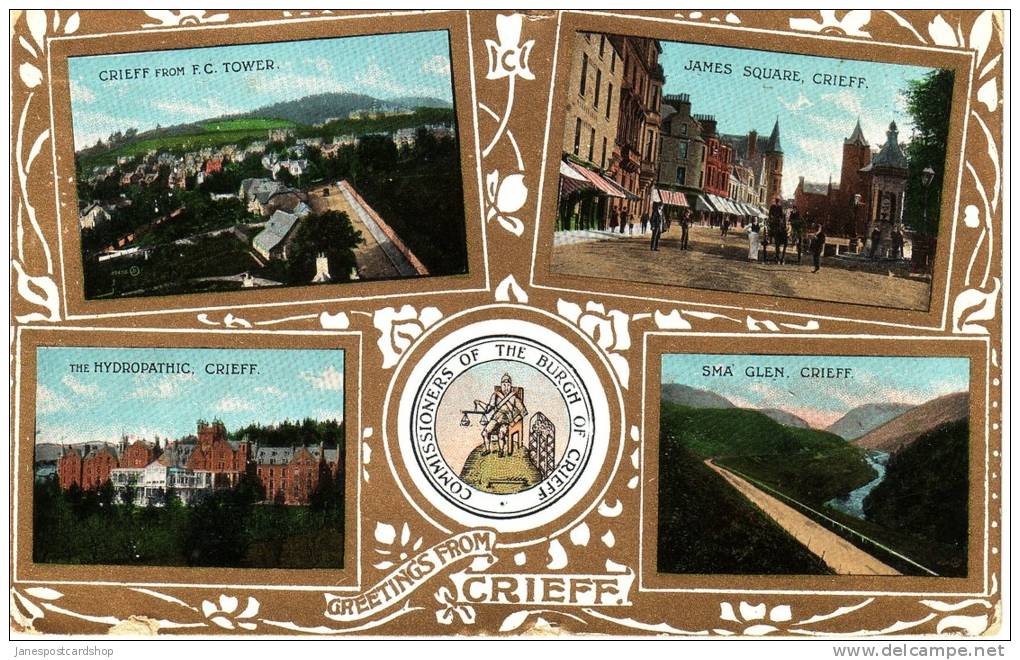 COLOURED MULTI VIEW - GREETINGS FROM CRIEFF - PERTHSHIRE - Perthshire