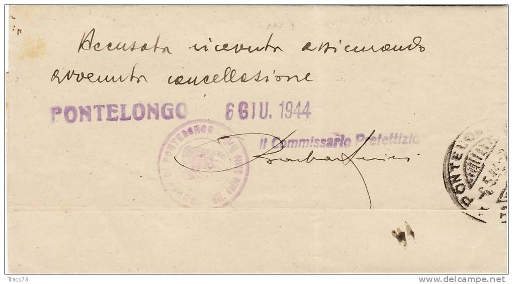 PIOVE DI SACCO /  PONTELONGO  8.5.1944 - Piego - Cent. 25 Isolato - Poststempel