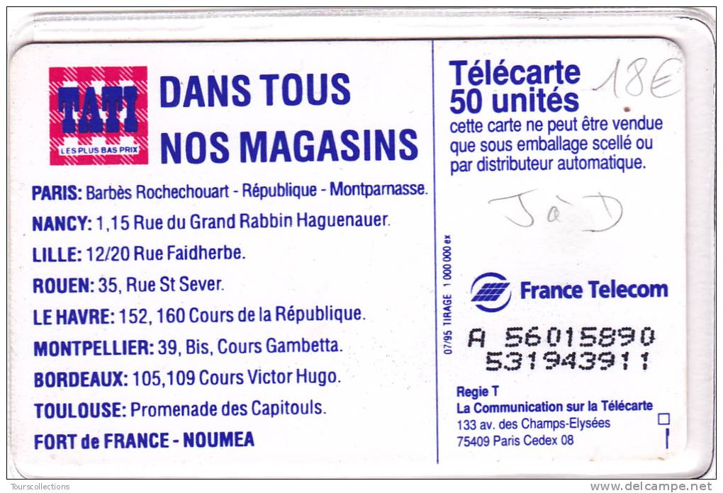 TELECARTE 50 U @ VARIETE Numéro Justifié à Droite - Magasin TATI Code Postal 75409 @ Puce SO3 - 07/1995 - Fehldrucke