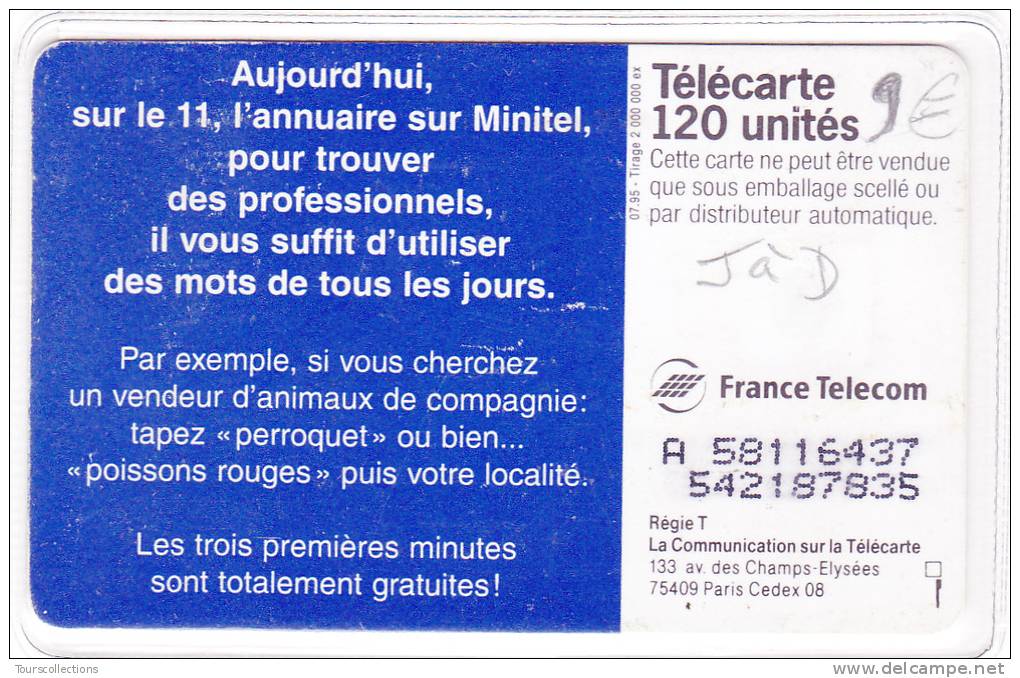 TELECARTE 120 U @ VARIETE N° Justifié à Droite - Péroquet Et Minitel Le 11 @ Puce SO3 - 07/1995 - Fehldrucke