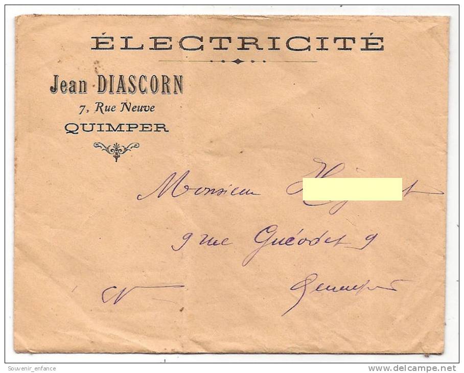 Facture Jean Diascorn 7 Rue Neuve Quimper 29 Finistère Moteurs Electriques Timbres Fiscaux 25 C - Elektriciteit En Gas