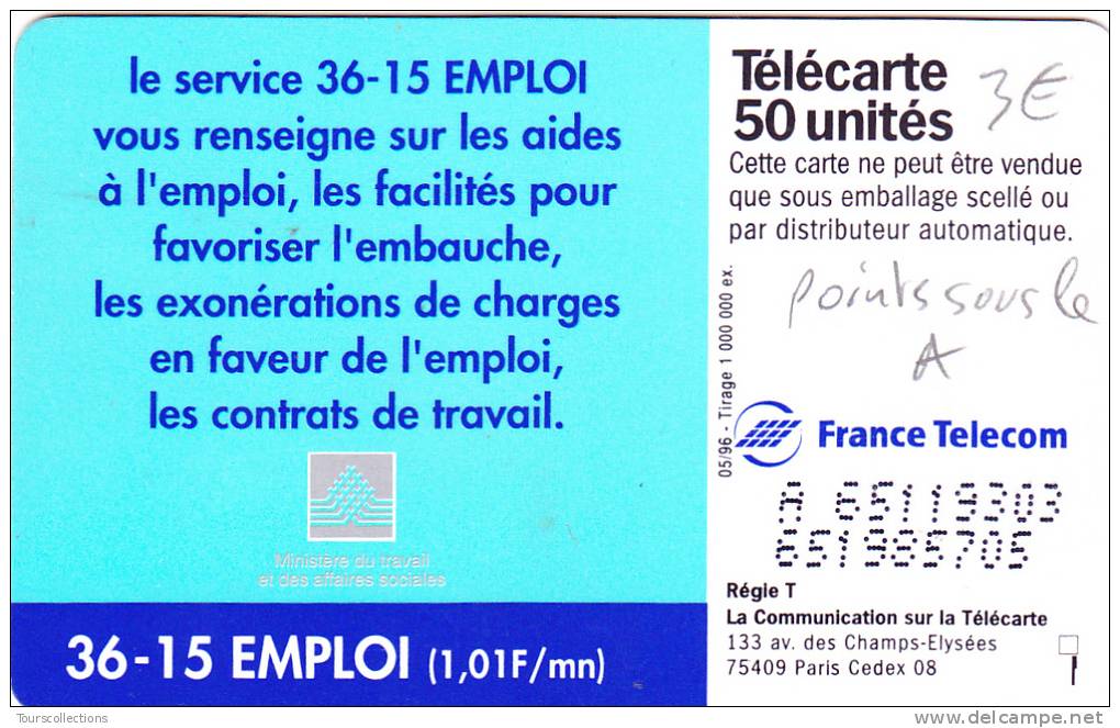 TELECARTE 50 U @ VARIETE Points Sous Le A @ Minitel 36 - 15 EMPLOI @ Puce SO3 - 05/1996 - Fehldrucke