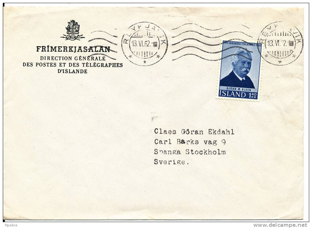 Iceland Cover Sent To Sweden Reykjavik 13-6-1962 - Covers & Documents