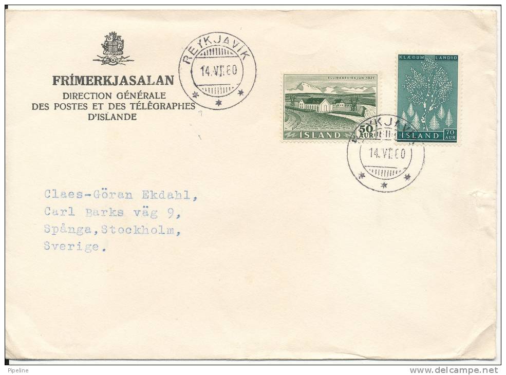 Iceland Cover Sent To Sweden Reykjavik 4-7-1960 (there Is A Tear In The Right Side Of The Cover) - Briefe U. Dokumente