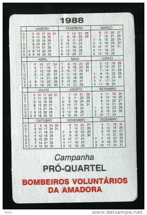 POCKET CALENDAR CALENDRIER VOITURE POMPIER RENAULT AMBULANCE FIRE ENGINE BOMBEIROS AMADORA PORTUGAL - Small : 1981-90