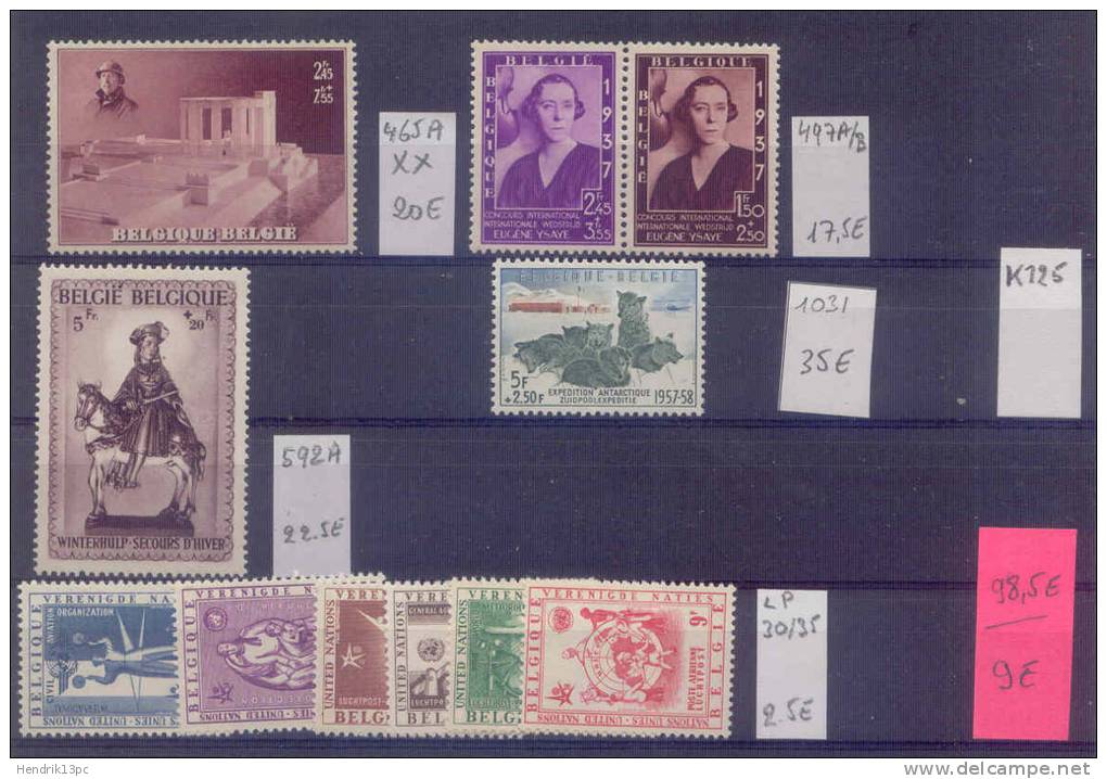 K125  België Postfris   Mnh Xx   Lotje 465a+497a/b+592a+1031+lp30/35  Cat = 98.5 Euro - Colecciones