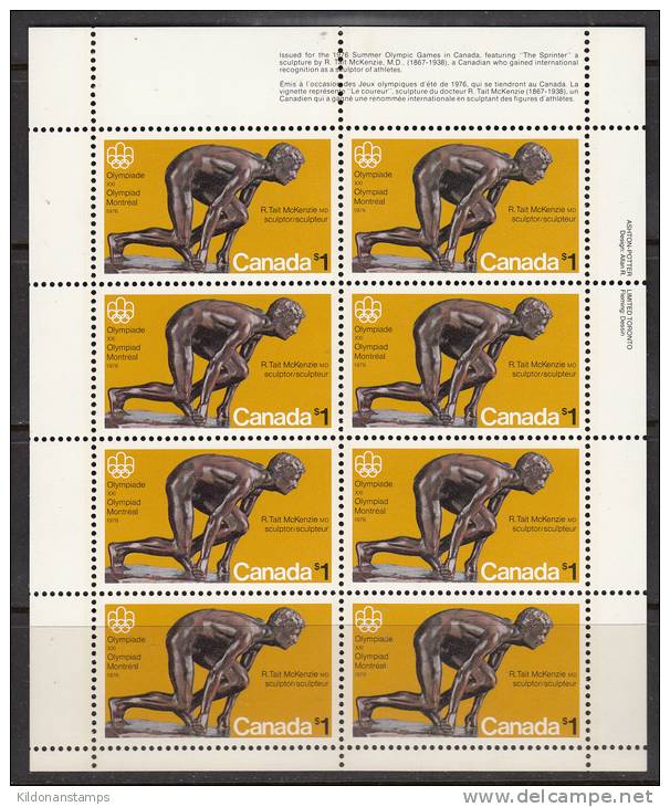 Canada 1975 Olympic Sculptures, Full Sheet, Mint No Hinge, Sc# 656 - Nuevos