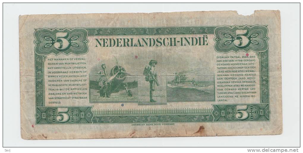 Netherlands Indies 5 Gulden 1943 Banknote P 113a 113 A - Dutch East Indies