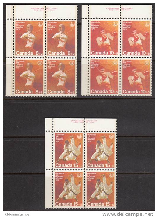 Canada 1975 Combat Sports, Blocks, Plate#1, Sc# B7-B9 - Unused Stamps