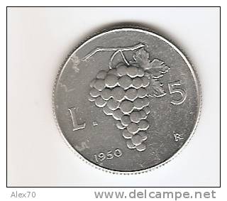 REPUBBLICA ITALIANA LIRE 5 PRIMO TIPO GRAPPOLO D´UVA 1950 - ALTRO ESEMPLARE - 5 Lire