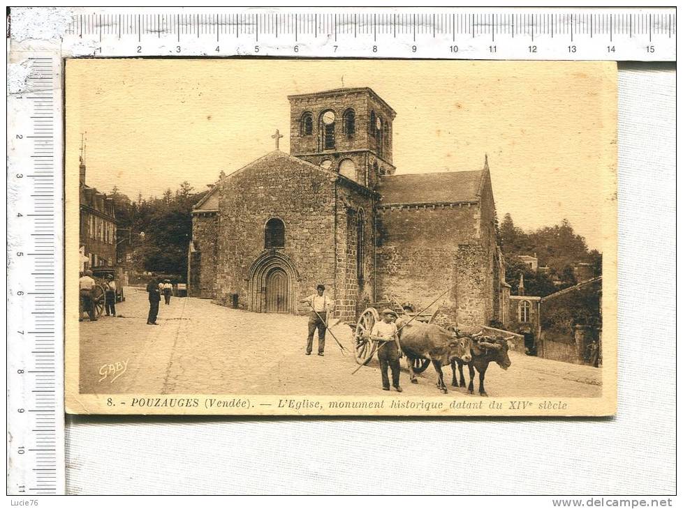 POUZAUGES  -  L' Eglise, Monument Historique Datant Du XIVè S. -  Animée - Attelage De Boeufs - Pouzauges