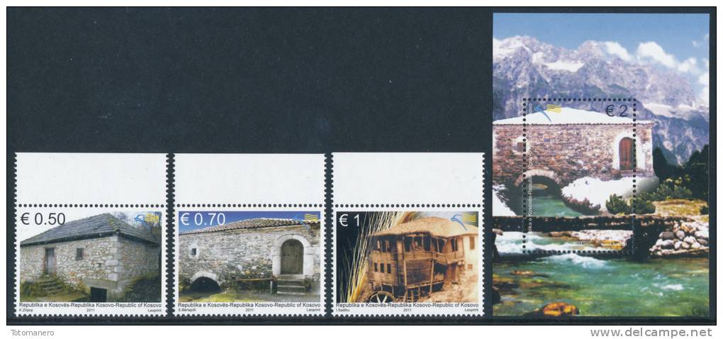 REPUBLIC OF KOSOVO 2011, "The Old Mills", Set Of 4v & Minisheet** - Kosovo