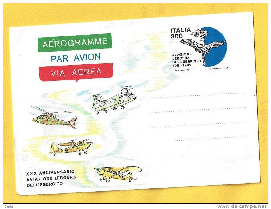 1981 - ITALIA - AEROGRAMMA  XXX ANNIVERSARIO AVIAZIONE LEGGERA DELL´ESERCITO - Poste Aérienne