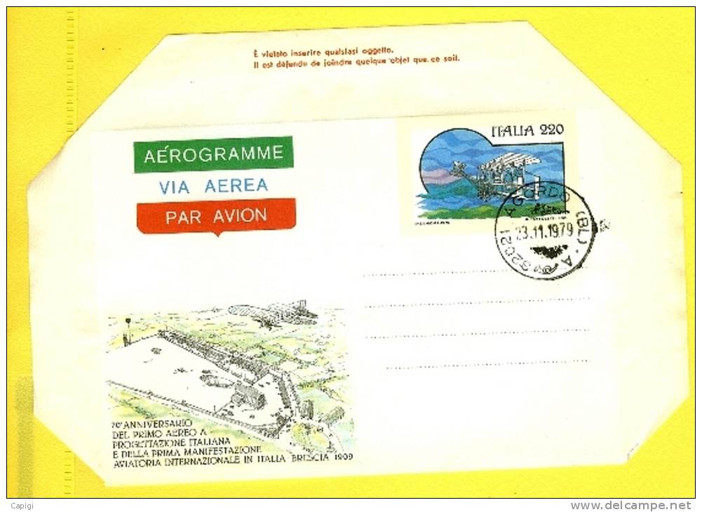 1979 - ITALIA - AEROGRAMMA 1° AEREO ITALIANO  # A11 TIMBRATO - Poste Aérienne