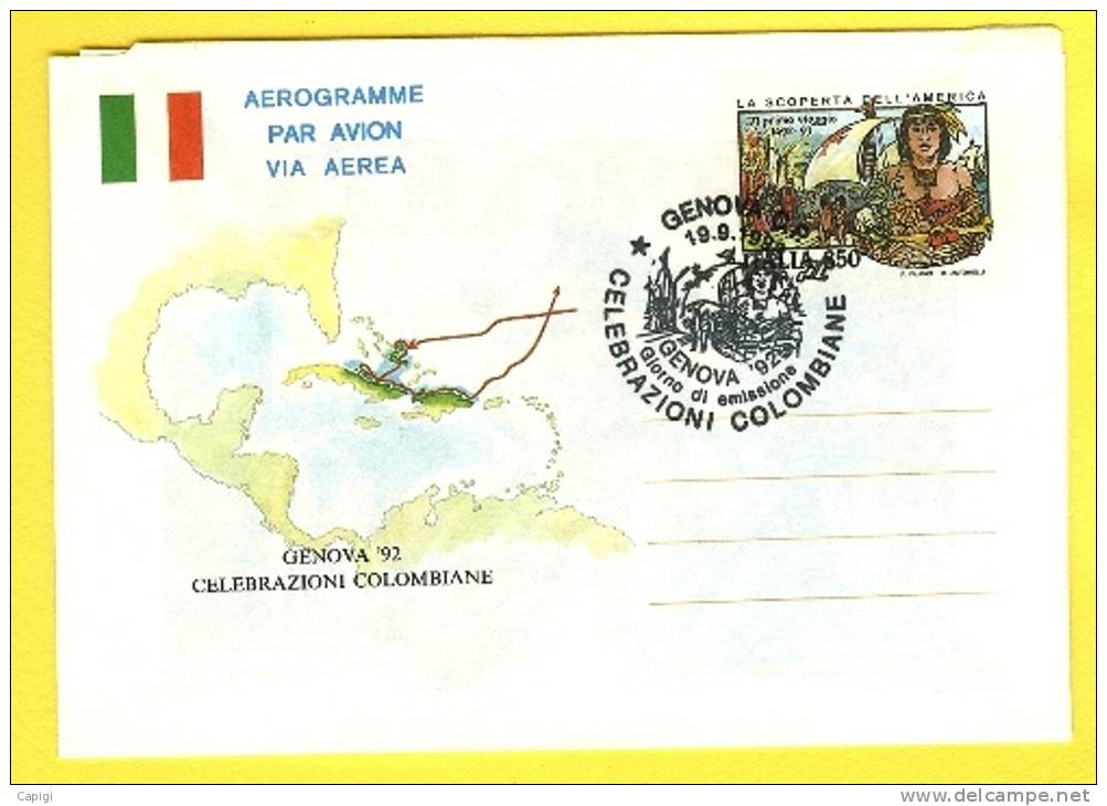 1992 - ITALIA - AEROGRAMMA GENOVA 92   # A.27 TIMBRATO - Poste Aérienne